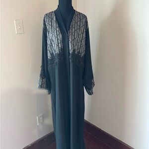Elegant Black Lace Trim Robe